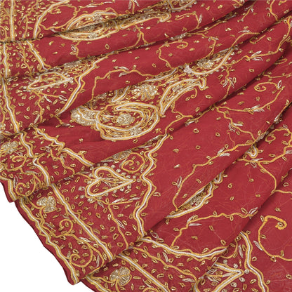 Sanskriti Vintage Red Georgette Unstitched Lehenga Hand Embroidery Zardozi Dabka