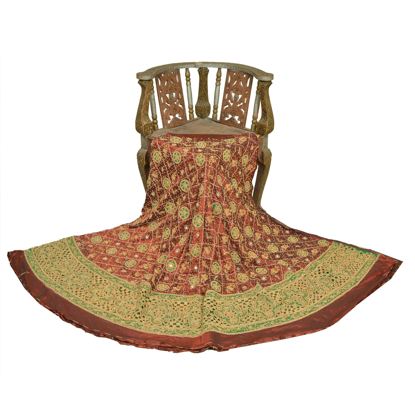 Sanskriti Vintage Orange Pure Silk Unstitched Lehenga Hand Embroidered Zardozi