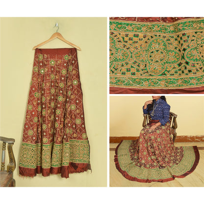 Sanskriti Vintage Orange Pure Silk Unstitched Lehenga Hand Embroidered Zardozi