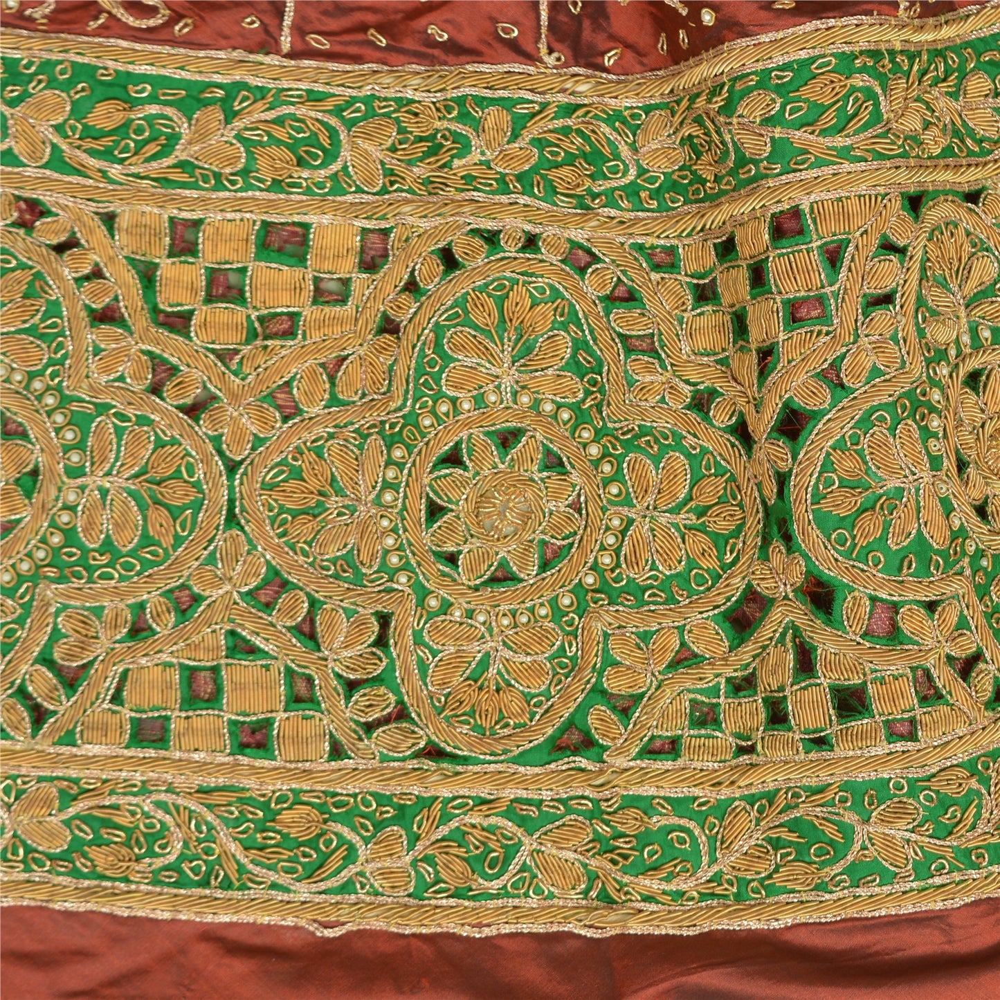 Sanskriti Vintage Orange Pure Silk Unstitched Lehenga Hand Embroidered Zardozi