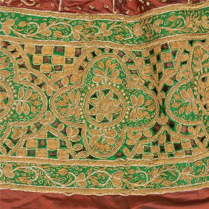Sanskriti Vintage Orange Pure Silk Unstitched Lehenga Hand Embroidered Zardozi
