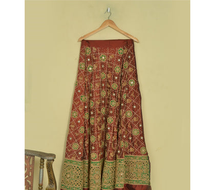 Sanskriti Vintage Orange Pure Silk Unstitched Lehenga Hand Embroidered Zardozi