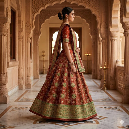 Sanskriti Vintage Orange Pure Silk Unstitched Lehenga Hand Embroidered Zardozi