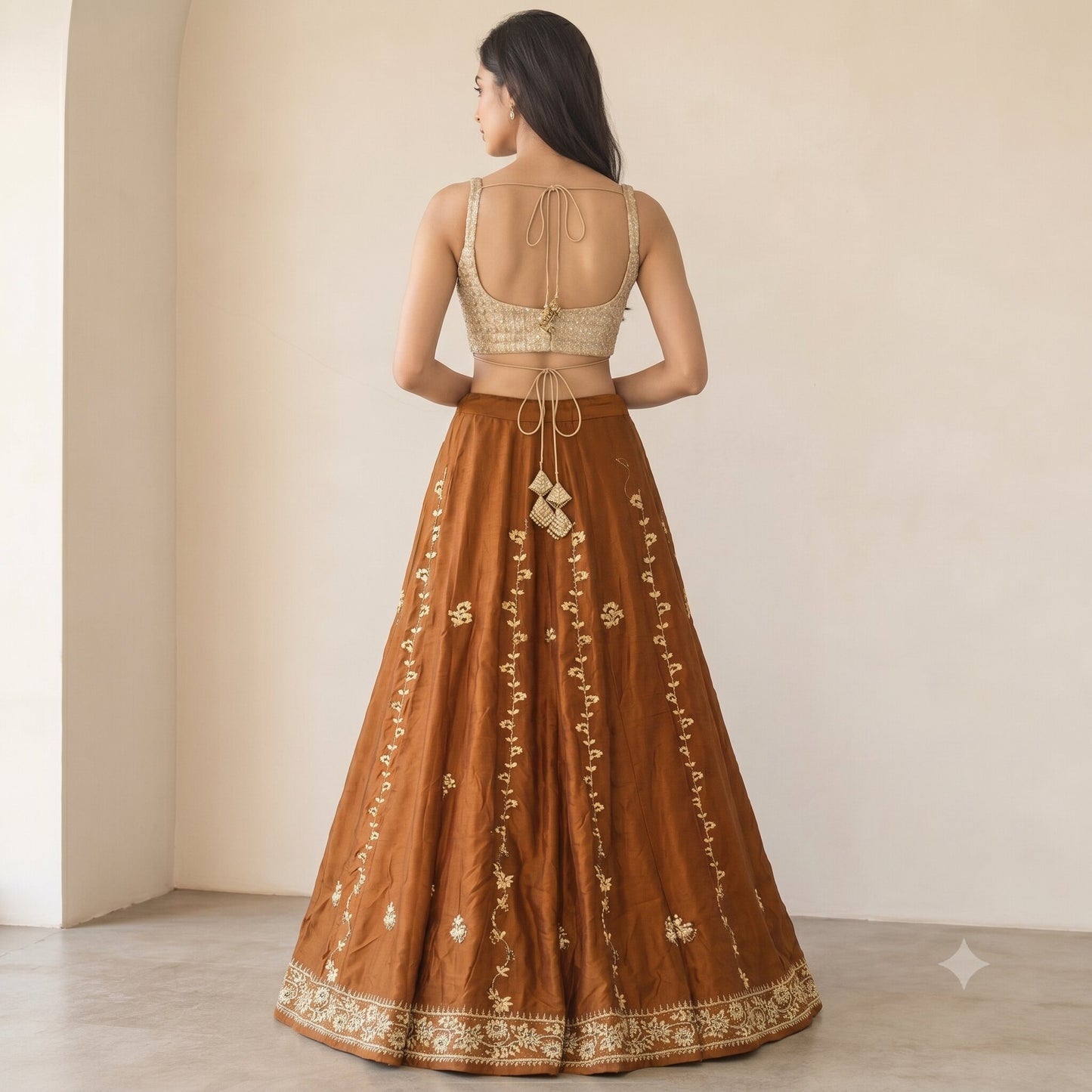 Sanskriti New Orange Pure Silk Unstitch Indian Lehenga Hand Embroidered Zardozi