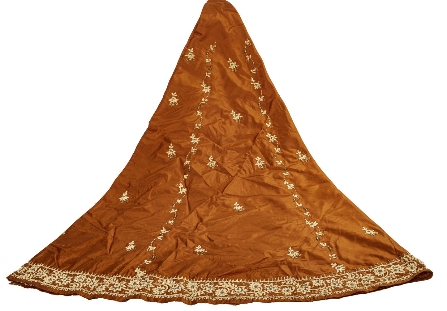 Sanskriti New Orange Pure Silk Unstitch Indian Lehenga Hand Embroidered Zardozi