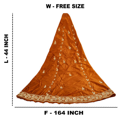 Sanskriti New Orange Pure Silk Unstitch Indian Lehenga Hand Embroidered Zardozi
