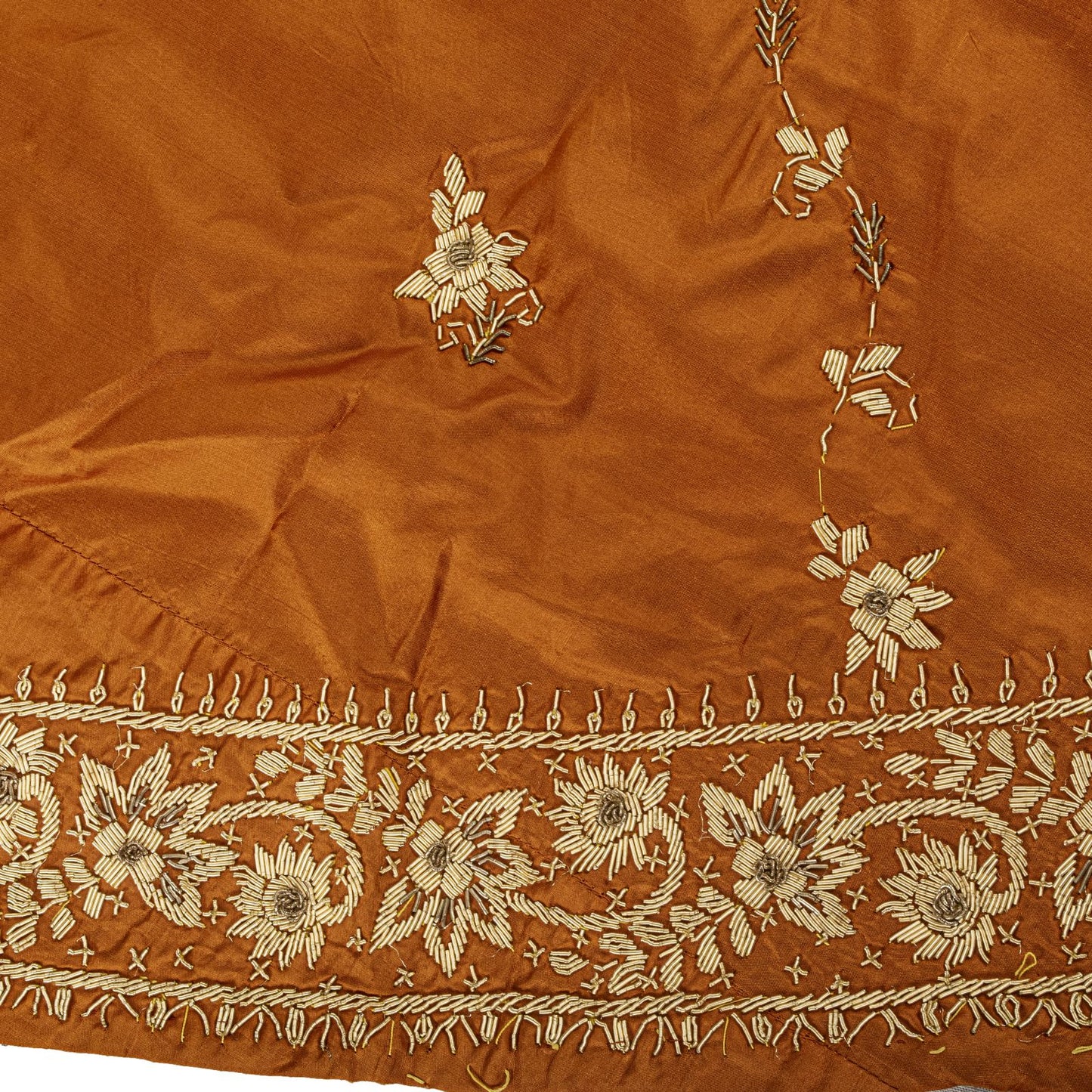Sanskriti New Orange Pure Silk Unstitch Indian Lehenga Hand Embroidered Zardozi