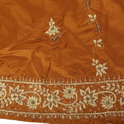 Sanskriti New Orange Pure Silk Unstitch Indian Lehenga Hand Embroidered Zardozi