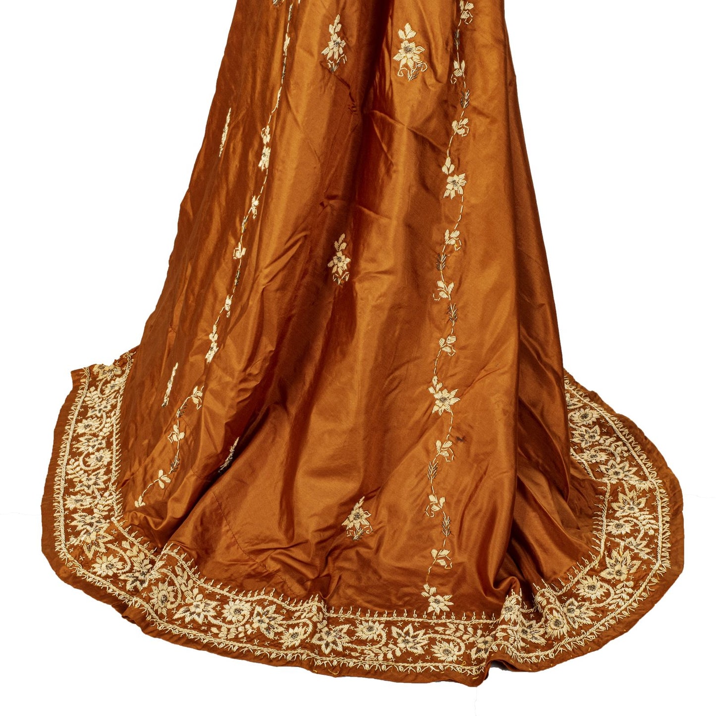 Sanskriti New Orange Pure Silk Unstitch Indian Lehenga Hand Embroidered Zardozi