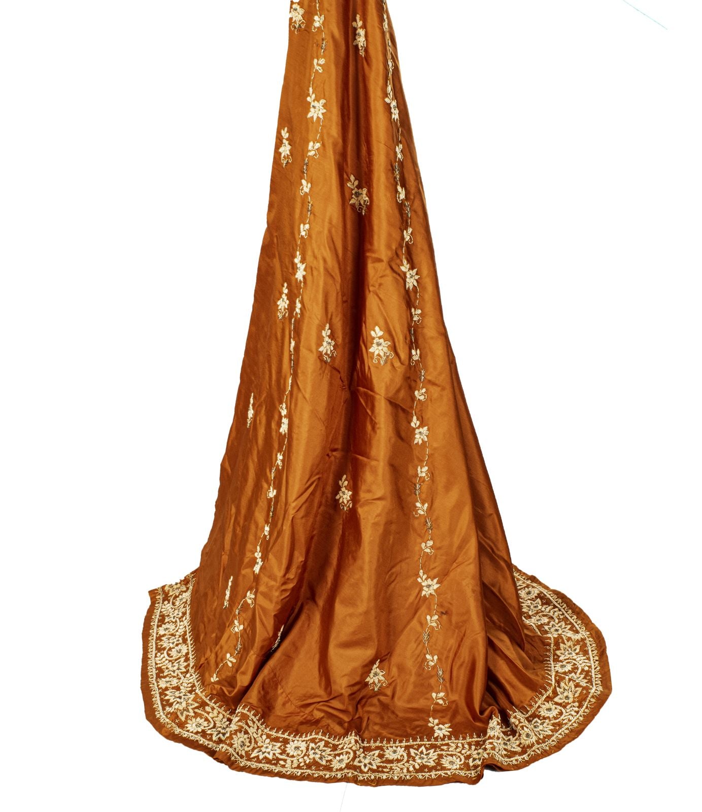 Sanskriti New Orange Pure Silk Unstitch Indian Lehenga Hand Embroidered Zardozi