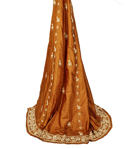Sanskriti New Orange Pure Silk Unstitch Indian Lehenga Hand Embroidered Zardozi