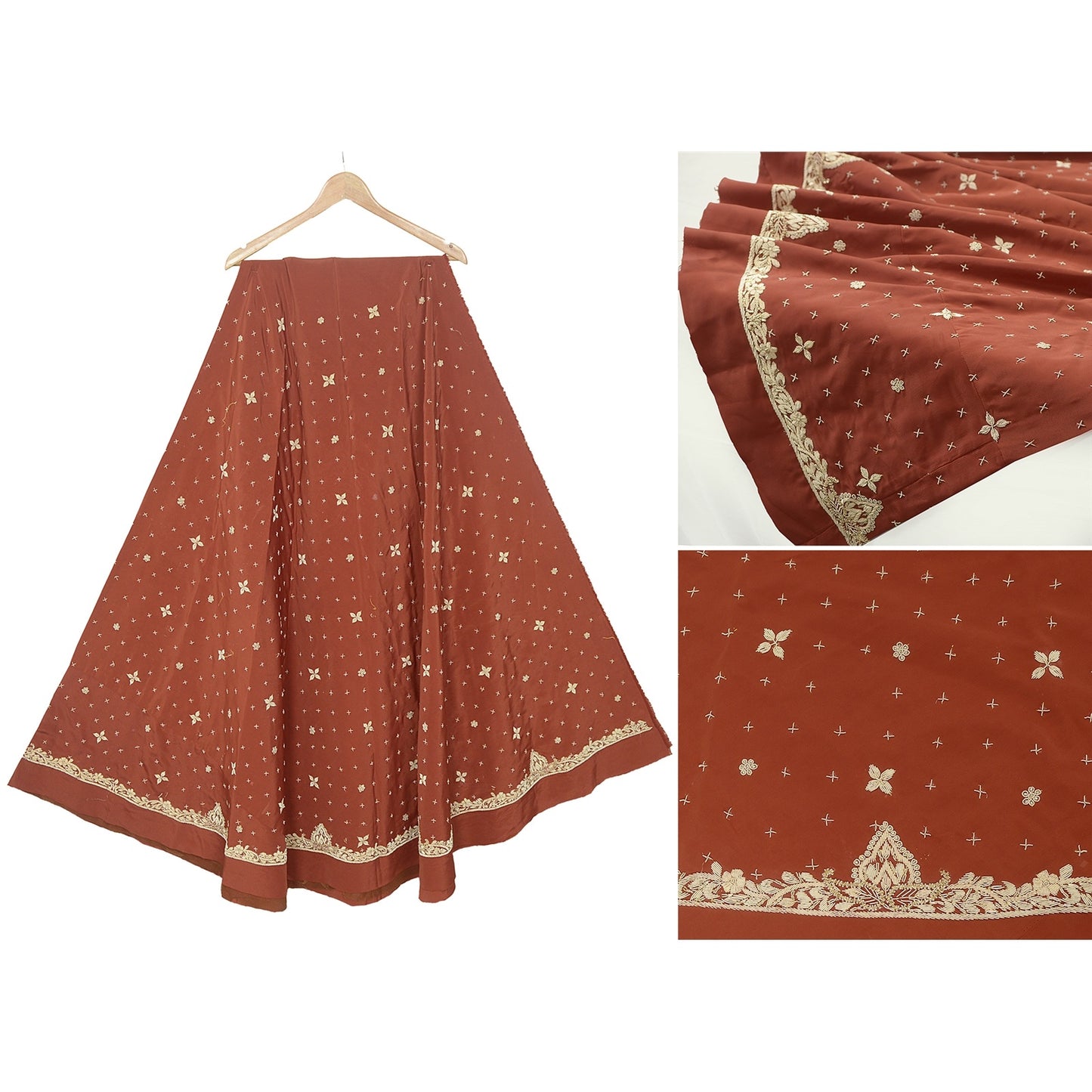 Sanskriti Vintage Brown Art Silk Unstitched Lehenga Hand Embroidery Zardozi Bead