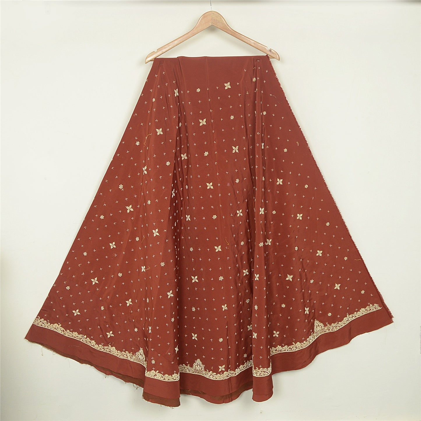 Sanskriti Vintage Brown Art Silk Unstitched Lehenga Hand Embroidery Zardozi Bead