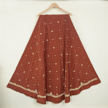 Sanskriti Vintage Brown Art Silk Unstitched Lehenga Hand Embroidery Zardozi Bead