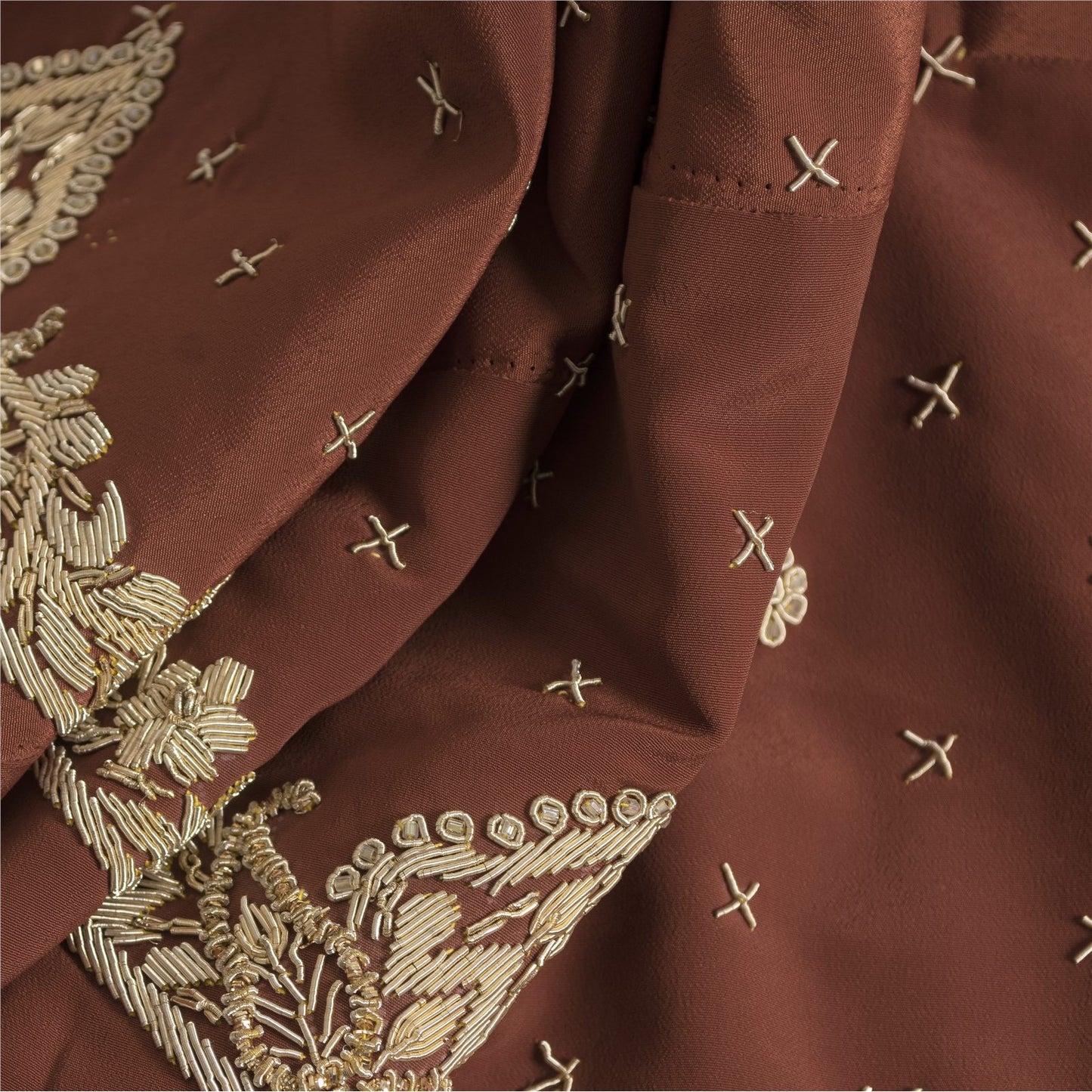 Sanskriti Vintage Brown Art Silk Unstitched Lehenga Hand Embroidery Zardozi Bead