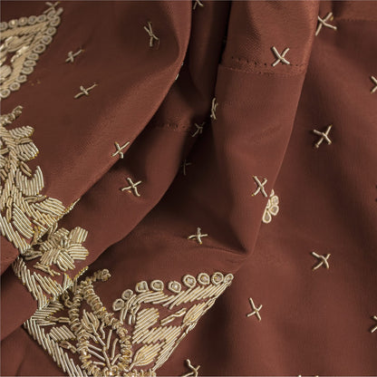 Sanskriti Vintage Brown Art Silk Unstitched Lehenga Hand Embroidery Zardozi Bead