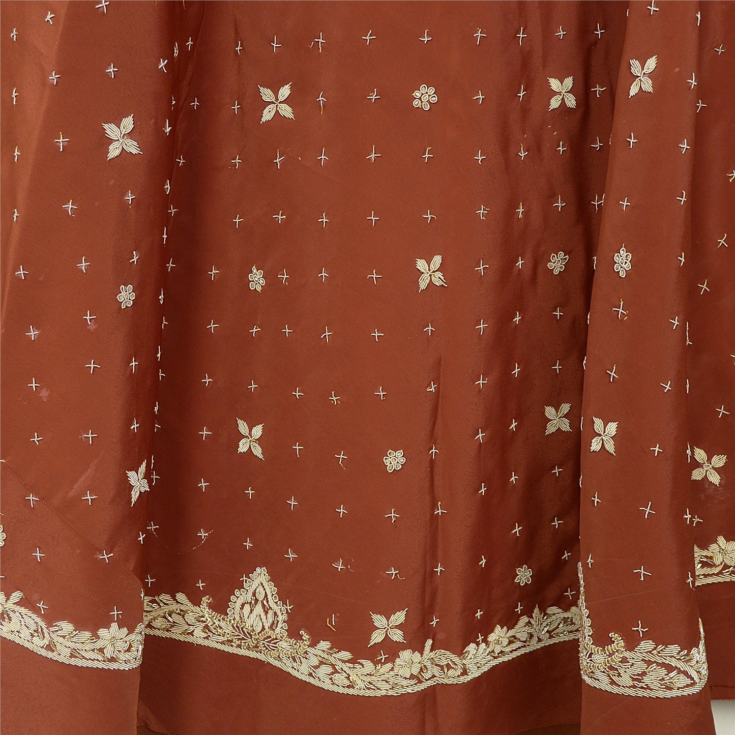 Sanskriti Vintage Brown Art Silk Unstitched Lehenga Hand Embroidery Zardozi Bead