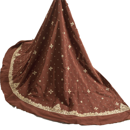 Sanskriti Vintage Brown Art Silk Unstitched Lehenga Hand Embroidery Zardozi Bead