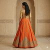 Sanskriti Vintage Orange Pure Silk Unstitched Lehenga Hand Embroidered Zardozi