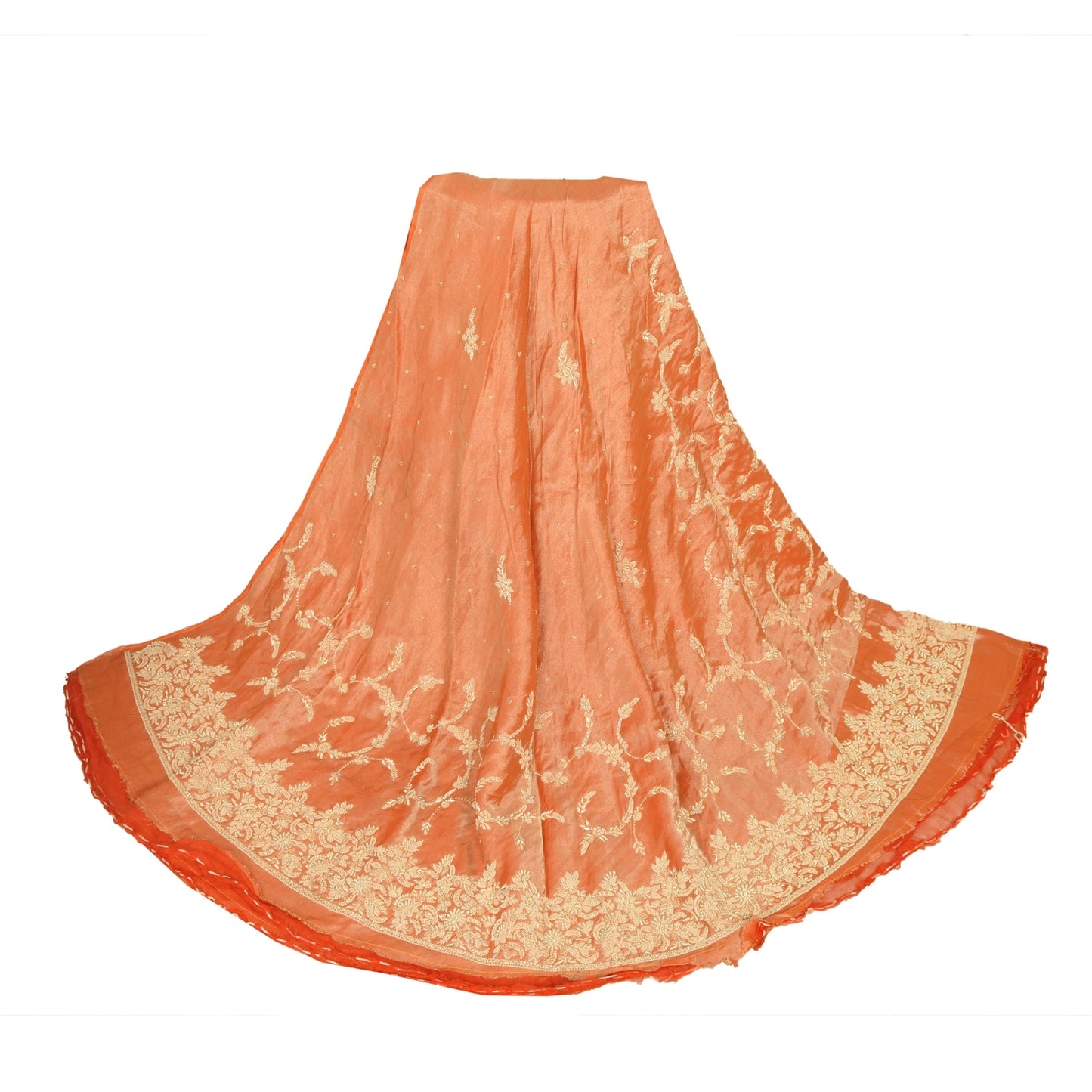 Sanskriti Vintage Orange Pure Silk Unstitched Lehenga Hand Embroidered Zardozi