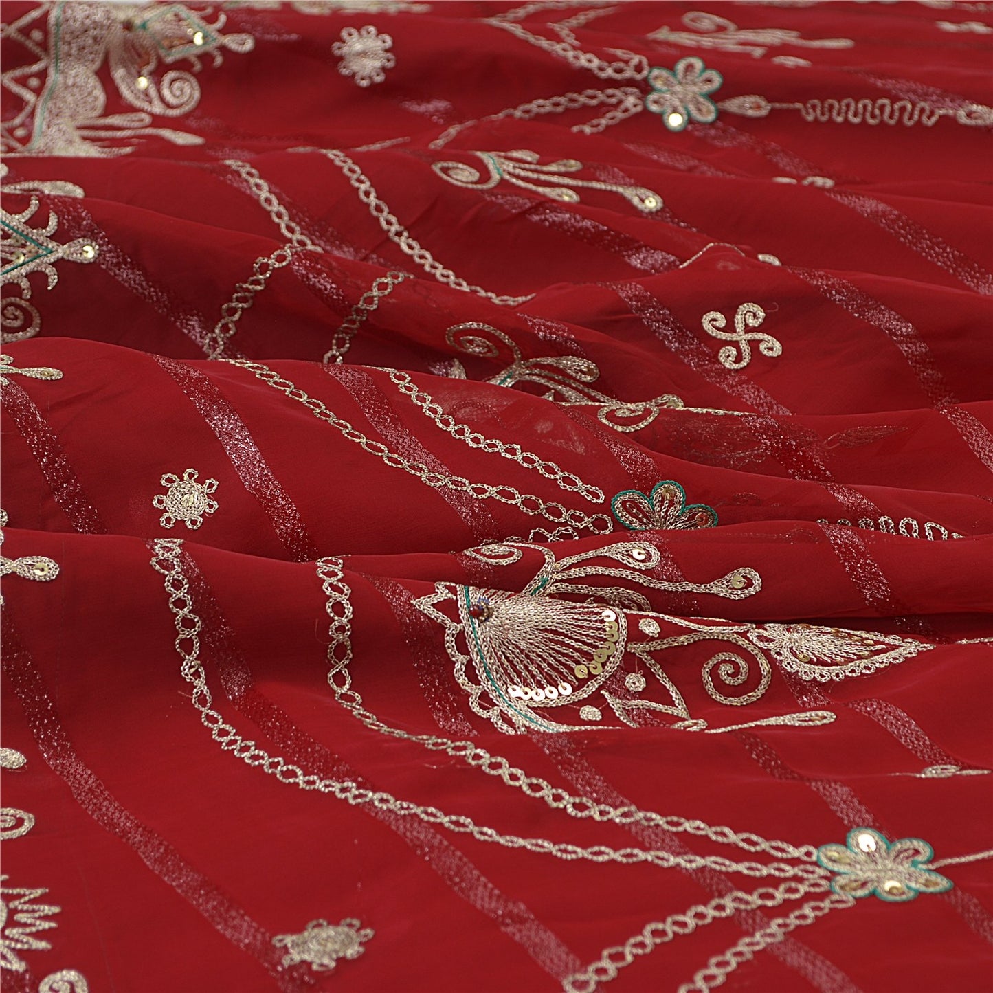 Sanskriti Vintage Dark Red Georgette Stitched Lehenga Peacock Zari Embroidered