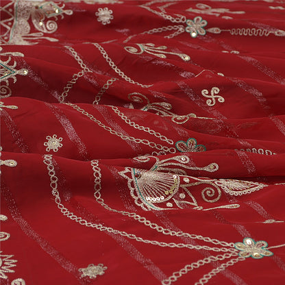 Sanskriti Vintage Dark Red Georgette Stitched Lehenga Peacock Zari Embroidered