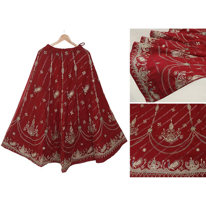 Sanskriti Vintage Dark Red Georgette Stitched Lehenga Peacock Zari Embroidered