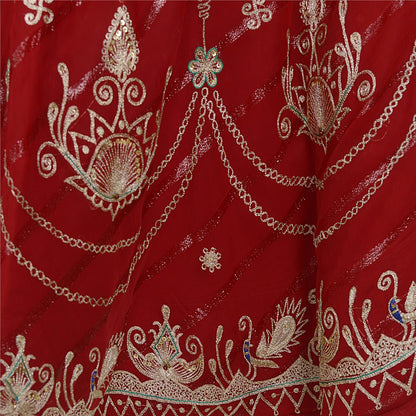 Sanskriti Vintage Dark Red Georgette Stitched Lehenga Peacock Zari Embroidered