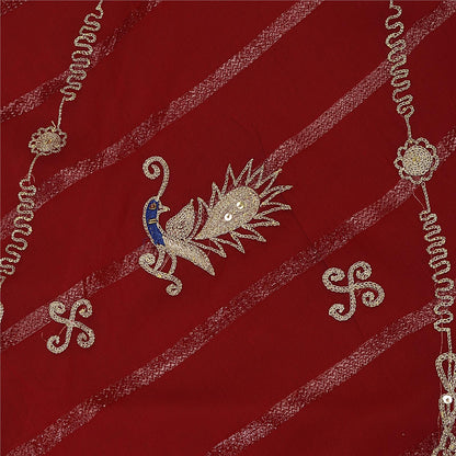 Sanskriti Vintage Dark Red Georgette Stitched Lehenga Peacock Zari Embroidered