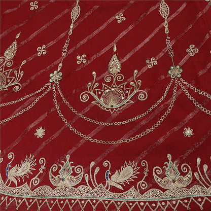 Sanskriti Vintage Dark Red Georgette Stitched Lehenga Peacock Zari Embroidered