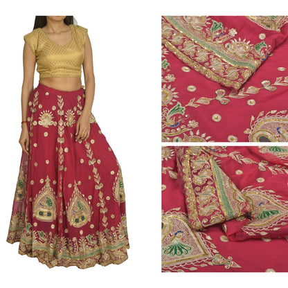 Sanskriti Vintage Pink Georgette Stitch Lehenga Peacock Zari Zardozi Embroidered