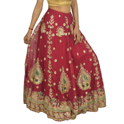 Sanskriti Vintage Pink Georgette Stitch Lehenga Peacock Zari Zardozi Embroidered