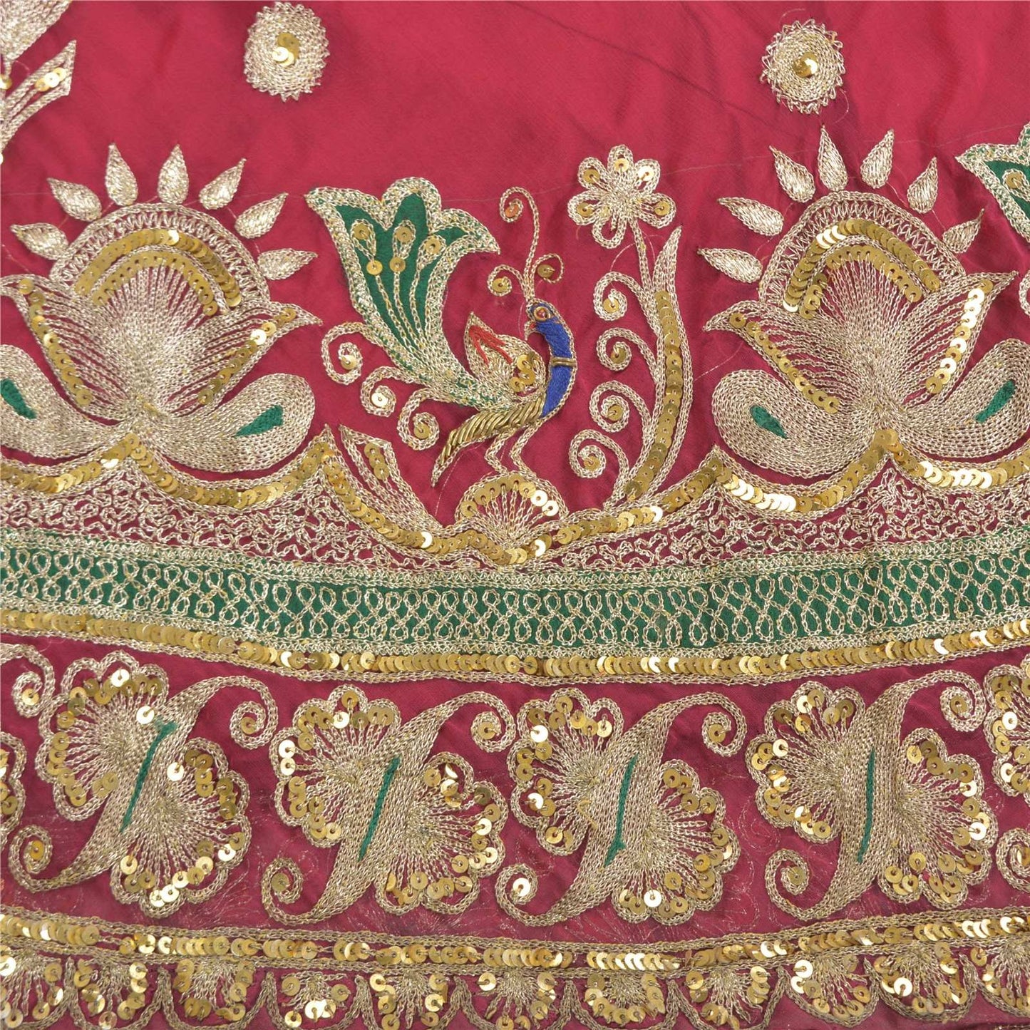 Sanskriti Vintage Pink Georgette Stitch Lehenga Peacock Zari Zardozi Embroidered
