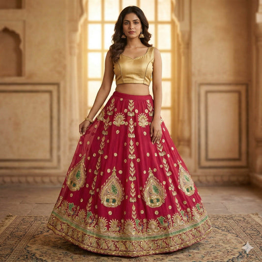 Sanskriti Vintage Pink Georgette Stitch Lehenga Peacock Zari Zardozi Embroidered