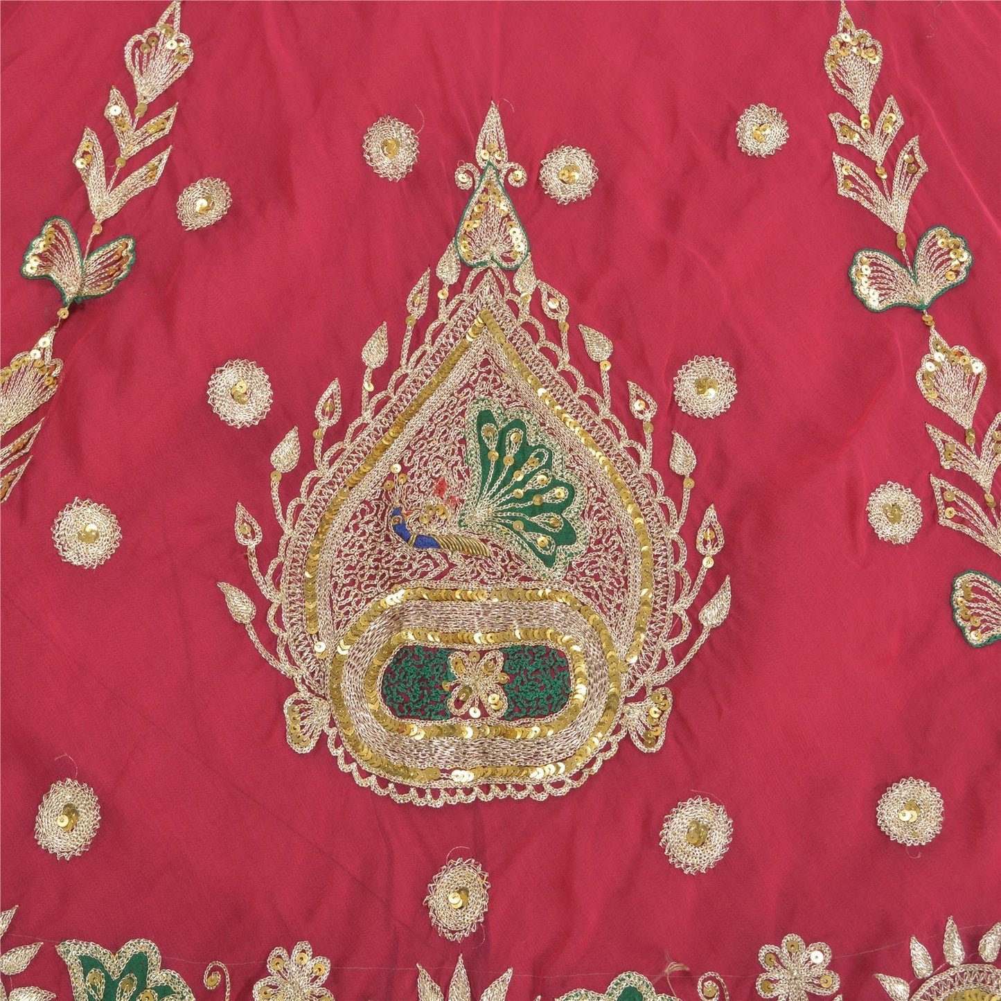 Sanskriti Vintage Pink Georgette Stitch Lehenga Peacock Zari Zardozi Embroidered