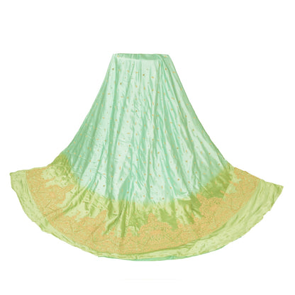 Sanskriti Vintage Blue-Green Art Silk Unstitched Lehenga Hand Embroidery Zardozi
