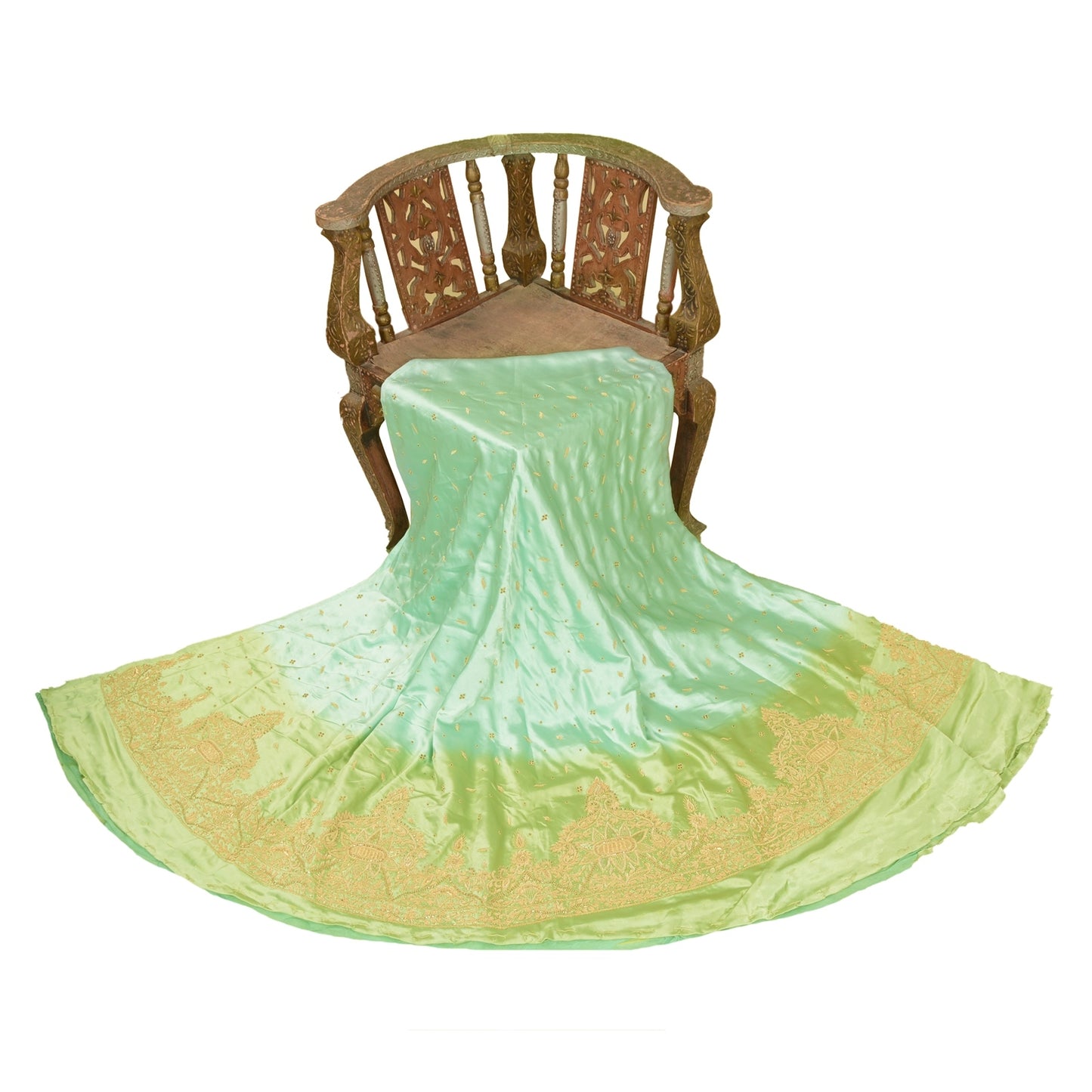 Sanskriti Vintage Blue-Green Art Silk Unstitched Lehenga Hand Embroidery Zardozi