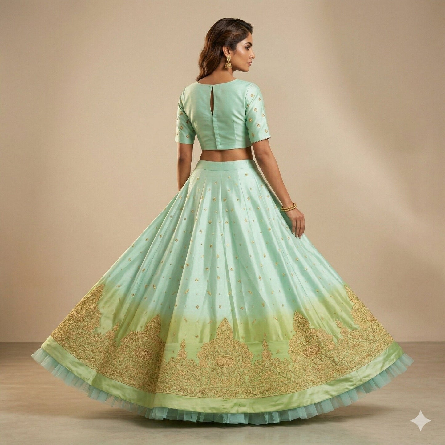 Sanskriti Vintage Blue-Green Art Silk Unstitched Lehenga Hand Embroidery Zardozi