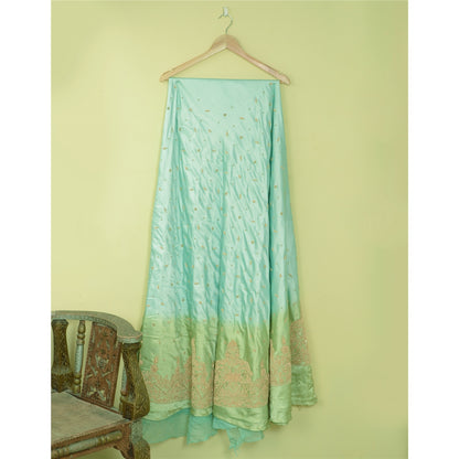 Sanskriti Vintage Blue-Green Art Silk Unstitched Lehenga Hand Embroidery Zardozi