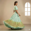 Sanskriti Vintage Blue-Green Art Silk Unstitched Lehenga Hand Embroidery Zardozi