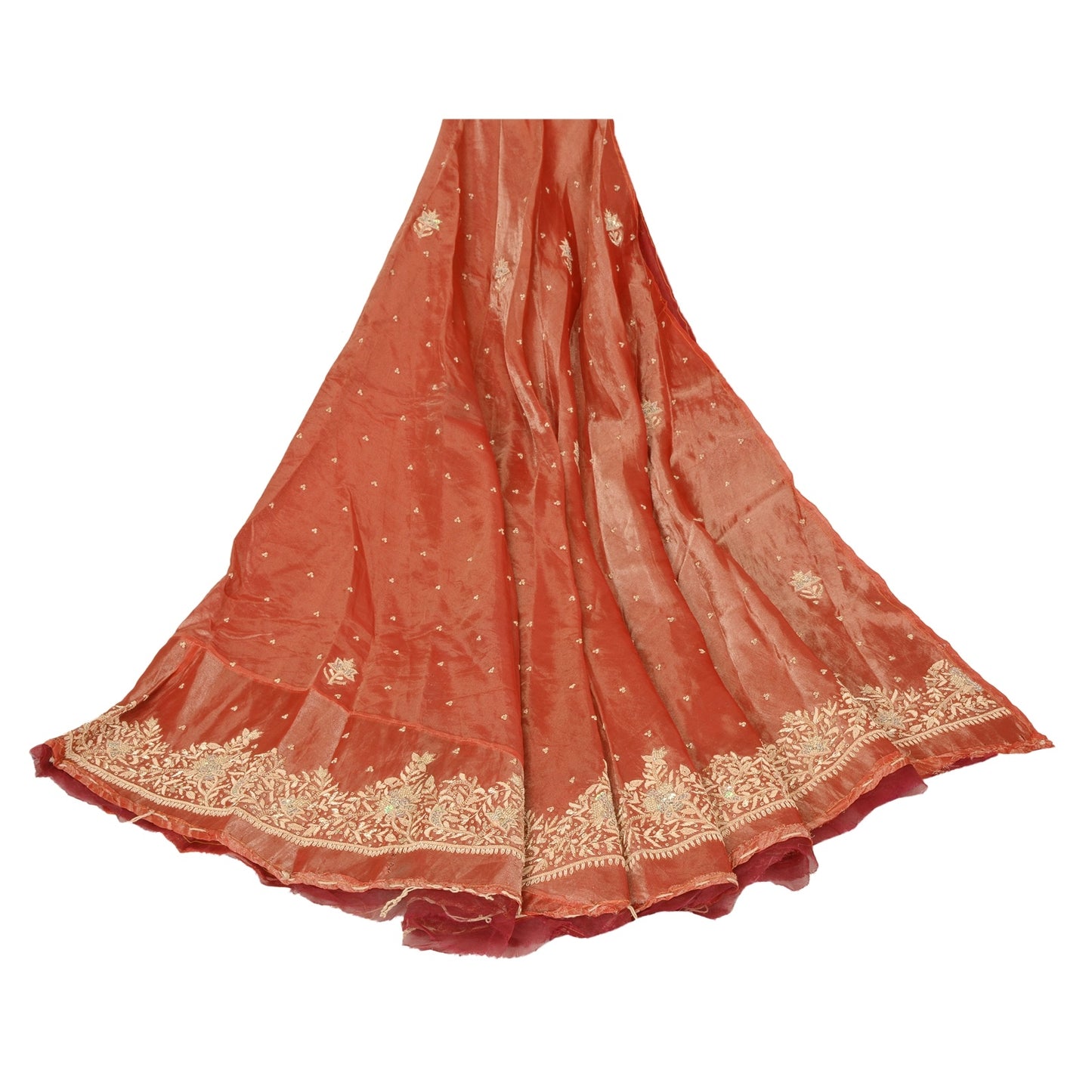 Sanskriti Vintage Red Pure Silk Unstitch Lehenga Hand Embroidery Zardozi Sequins