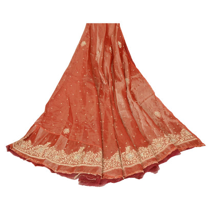 Sanskriti Vintage Red Pure Silk Unstitch Lehenga Hand Embroidery Zardozi Sequins