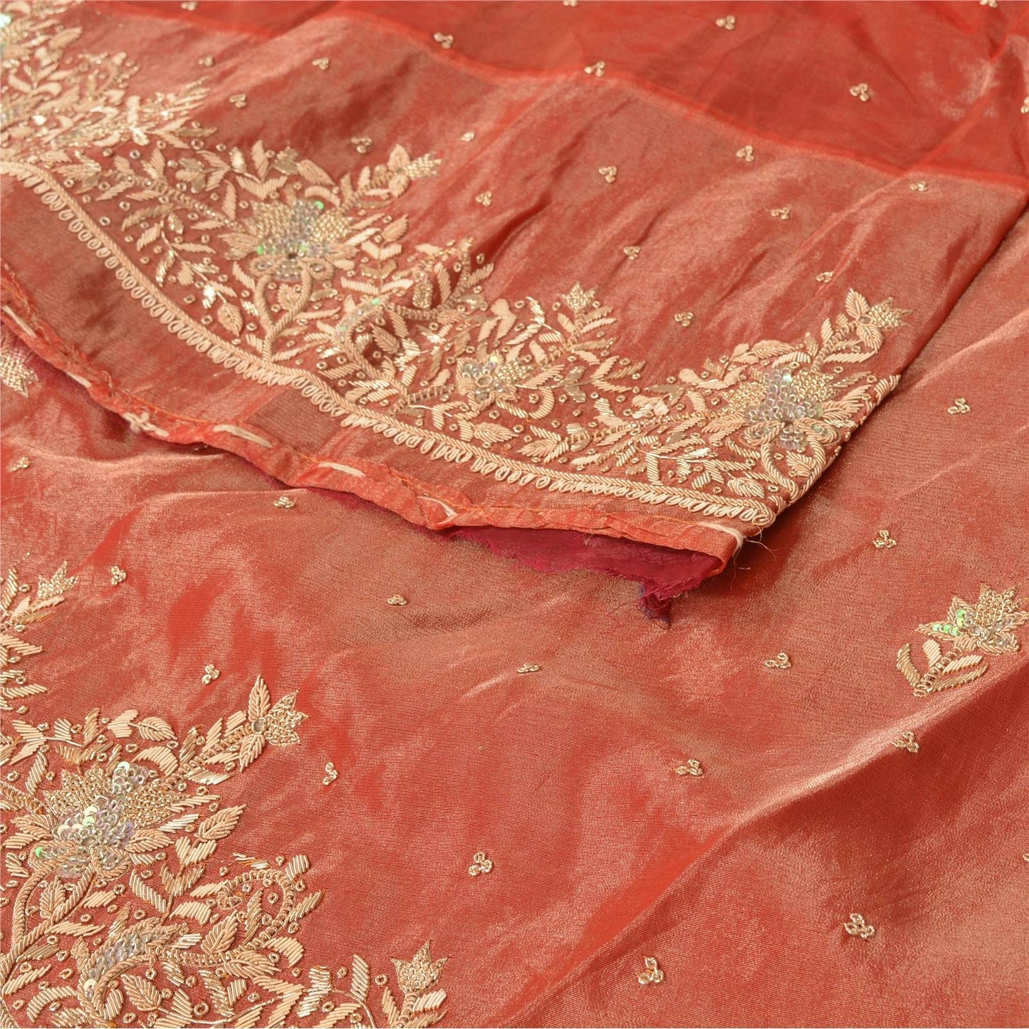 Sanskriti Vintage Red Pure Silk Unstitch Lehenga Hand Embroidery Zardozi Sequins