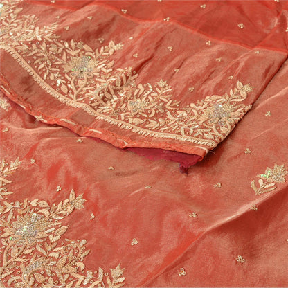 Sanskriti Vintage Red Pure Silk Unstitch Lehenga Hand Embroidery Zardozi Sequins