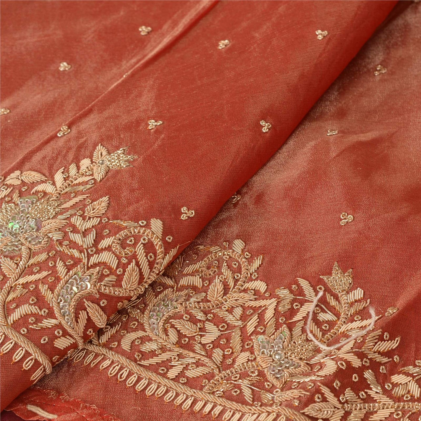 Sanskriti Vintage Red Pure Silk Unstitch Lehenga Hand Embroidery Zardozi Sequins