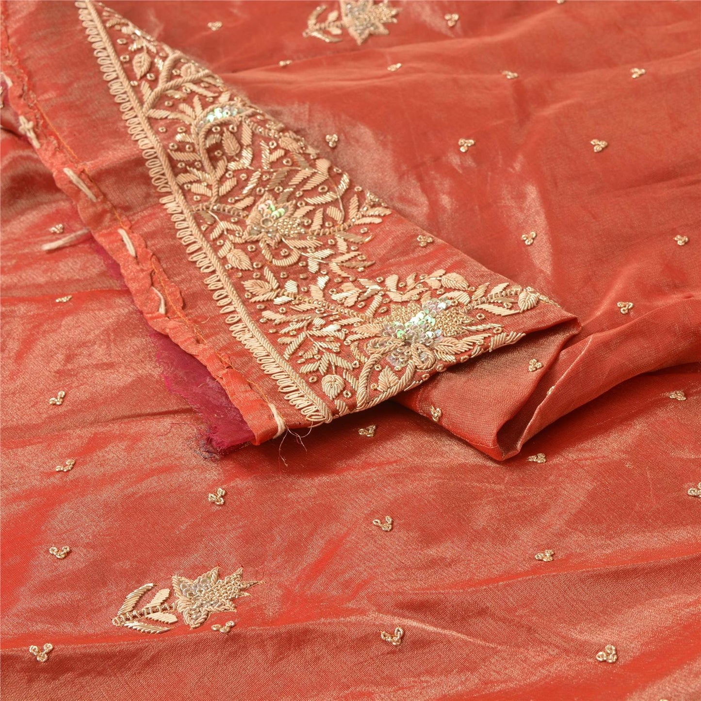 Sanskriti Vintage Red Pure Silk Unstitch Lehenga Hand Embroidery Zardozi Sequins
