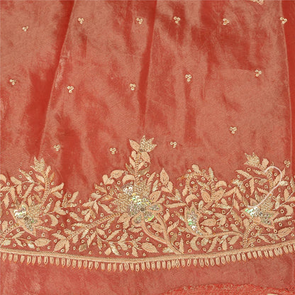 Sanskriti Vintage Red Pure Silk Unstitch Lehenga Hand Embroidery Zardozi Sequins