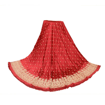 Sanskriti Vintage Red 100% Pure Silk Unstitched Lehenga Hand Embroidered Zardozi