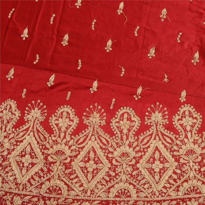 Sanskriti Vintage Red 100% Pure Silk Unstitched Lehenga Hand Embroidered Zardozi