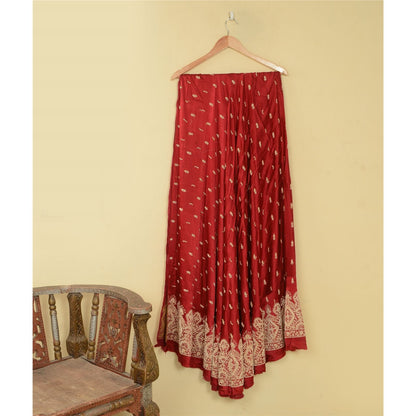 Sanskriti Vintage Red 100% Pure Silk Unstitched Lehenga Hand Embroidered Zardozi